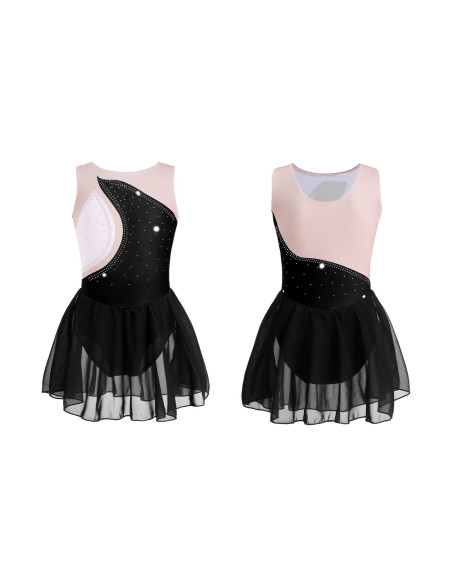 BODY BALETOWE WYSTĘPOWE ZE SPÓDNICZKĄ TIULOWĄ STRÓJ DO TAŃCA CZARNY
