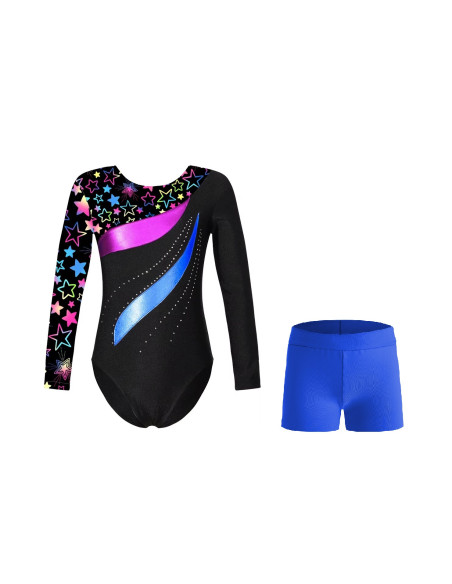 BODY GIMNASTYCZNE BALETOWE Z CYRKONIAMI W GWIAZDKI + SPODENKI ROZ