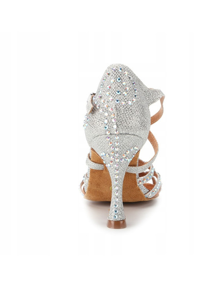 BUTY DO TAŃCA TANECZNE Z CEKINAMI SREBRNE 9cm