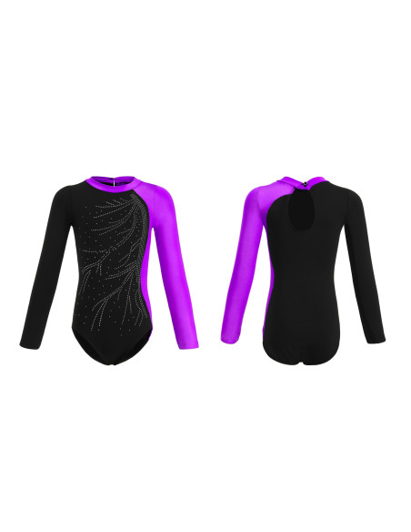 BODY BALETOWE GIMNASTYCZNE FIOLETOWE ASYMETRYCZNE STRÓJ DO BALETU ROZ