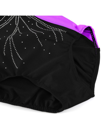 BODY BALETOWE GIMNASTYCZNE FIOLETOWE ASYMETRYCZNE STRÓJ DO BALETU ROZ