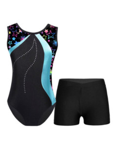 BODY GIMNASTYCZNE NIEBIESKIE TURKUSOWE W GWIAZDKI + SPODENKI ROZMIAR