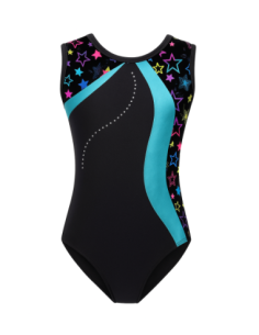 BODY GIMNASTYCZNE NIEBIESKIE TURKUSOWE W GWIAZDKI + SPODENKI ROZMIAR 2