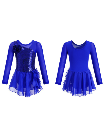 BODY BALETOWE DLA DZIEWCZYNKI Z TIULOWĄ SPÓDNICZKĄ CHABROWE CEKINY ROZ