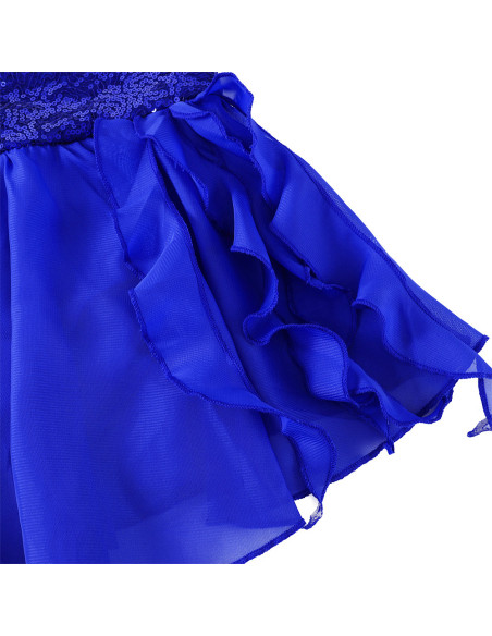 BODY BALETOWE DLA DZIEWCZYNKI Z TIULOWĄ SPÓDNICZKĄ CHABROWE CEKINY ROZ