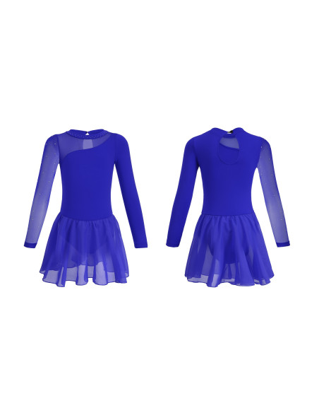 BODY BALETOWE NIEBIESKIE ZE SPÓDNICZKĄ I CYROKONIAMI DO TAŃCA BALETU R.170