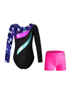 BODY GIMNASTYCZNE BALETOWE Z CYRKONIAMI W JEDNOROŻCE + SPODENKI ROZ
