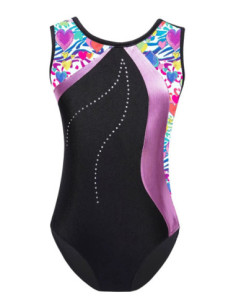 BODY GIMNASTYCZNE BALETOWE FIOLETOWE W SERCA WZORY + SPODENKI ROZ 2