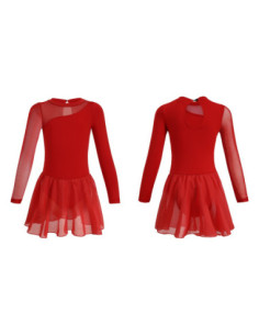 BODY BALETOWE CZERWONE ZE SPÓDNICZKĄ I CYROKONIAMI DO TAŃCA BALETU ROZ