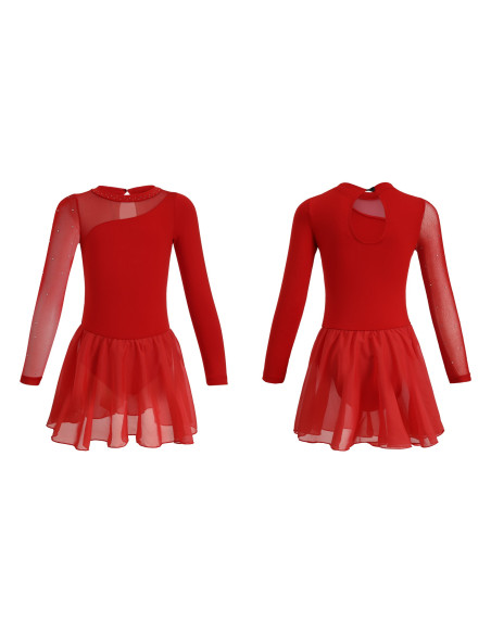 BODY BALETOWE CZERWONE ZE SPÓDNICZKĄ I CYROKONIAMI DO TAŃCA BALETU ROZ