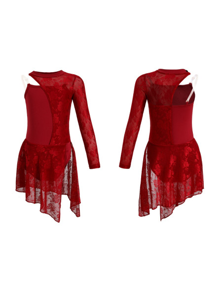 BODY BALETOWE BORDOWE ZE SPÓDNICZKĄ KORONKOWE STRÓJ DO TAŃCA BALETU R.170