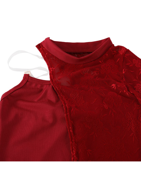 BODY BALETOWE BORDOWE ZE SPÓDNICZKĄ KORONKOWE STRÓJ DO TAŃCA BALETU R.170