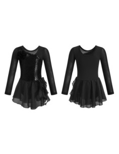 BODY BALETOWE DLA DZIEWCZYNKI Z TIULOWĄ SPÓDNICZKĄ CZARNE CEKINY ROZ