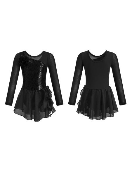 BODY BALETOWE DLA DZIEWCZYNKI Z TIULOWĄ SPÓDNICZKĄ CZARNE CEKINY ROZ