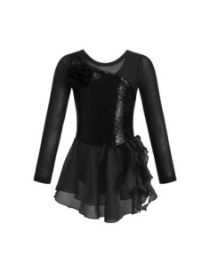 BODY BALETOWE DLA DZIEWCZYNKI Z TIULOWĄ SPÓDNICZKĄ CZARNE CEKINY ROZ 2