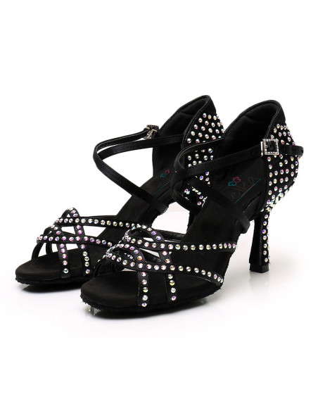 BUTY DO TAŃCA TANECZNE Z CYRKONIAMI CZARNE 9cm