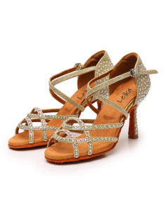 BUTY DO TAŃCA TANECZNE Z CYRKONIAMI ZŁOTE 9cm