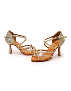 BUTY DO TAŃCA TANECZNE Z CYRKONIAMI ZŁOTE 9cm 2