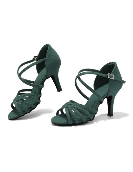 BUTY DO TAŃCA TANECZNE ZAMSZOWE TANGO BACHATA BUTELKOWA ZIELEŃ DAMSKIE 8cm