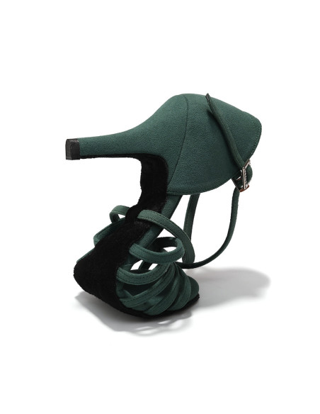 BUTY DO TAŃCA TANECZNE ZAMSZOWE TANGO BACHATA BUTELKOWA ZIELEŃ DAMSKIE 8cm