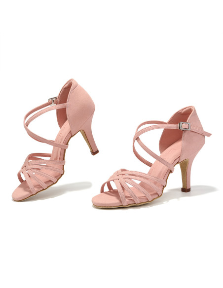 BUTY DO TAŃCA TANECZNE ZAMSZOWE TANGO BACHATA RÓŻOWE DAMSKIE 8cm ROZMIAR