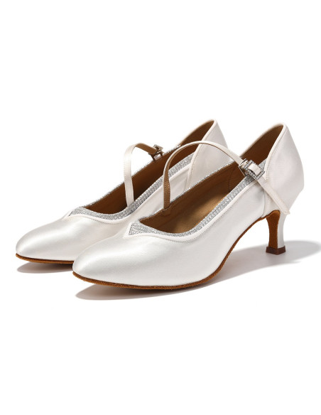 BUTY DO TAŃCA TANECZNE DO STANDARDU SATYNOWE KRYTE BIAŁE ŚLUBNE 6,5cm R.42