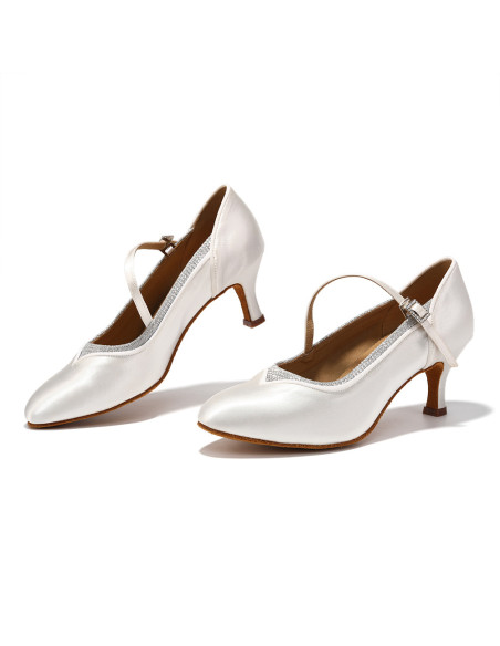 BUTY DO TAŃCA TANECZNE DO STANDARDU SATYNOWE KRYTE BIAŁE ŚLUBNE 6,5cm R.42