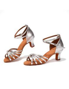 BUTY DO TAŃCA TANECZNE WYGODNE LATINO NA OBCASIE SREBRNE 5cm ROZMIAR 2
