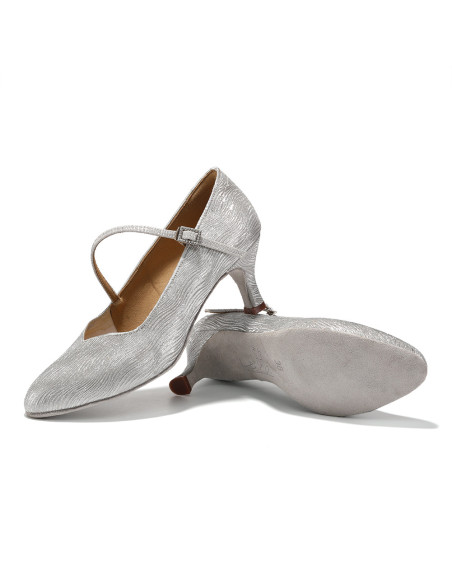 BUTY DO TAŃCA TANECZNE DO STANDARDU DELIKATNE KRYTE SREBRNE 6,5cm ROZ.42