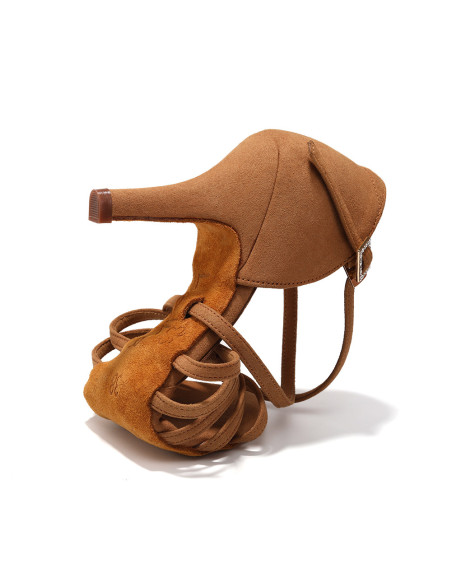 BUTY DO TAŃCA TANECZNE ZAMSZOWE TANGO BACHATA BRĄZOWE DAMSKIE 8cm ROZ.42