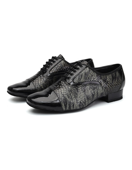 MĘSKIE SKÓRZANA BUTY DO TAŃCA TANECZNE CZARNE WĘŻOWE ELEGANCKIE 2,5cm R.46