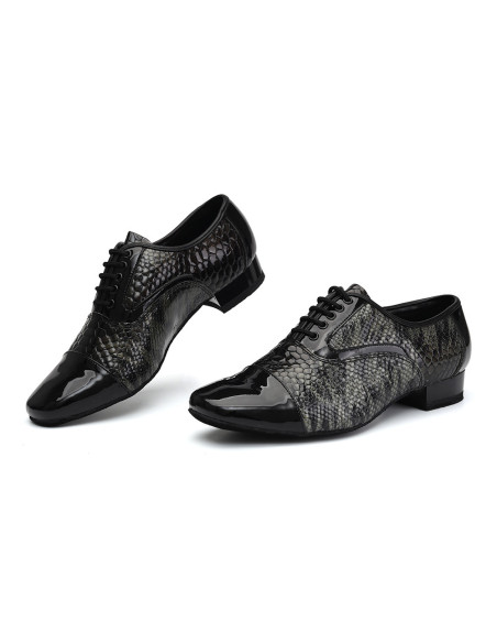 MĘSKIE SKÓRZANA BUTY DO TAŃCA TANECZNE CZARNE WĘŻOWE ELEGANCKIE 2,5cm R.46