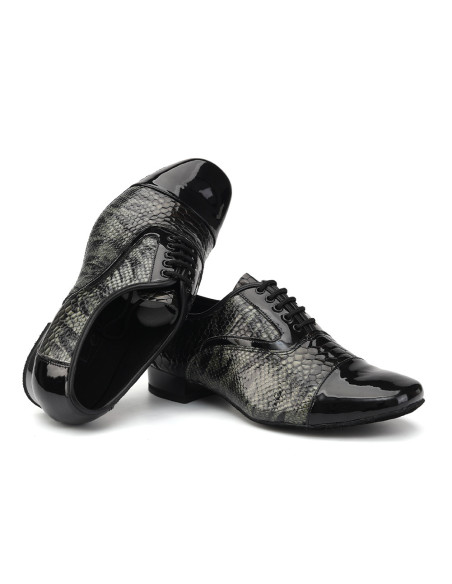 MĘSKIE SKÓRZANA BUTY DO TAŃCA TANECZNE CZARNE WĘŻOWE ELEGANCKIE 2,5cm R.46