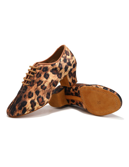 BUTY TANECZNE DO TAŃCA TRENINGOWE PRAKTISY ĆWICZKI SATYNOWE PANTERKA 4,5cm