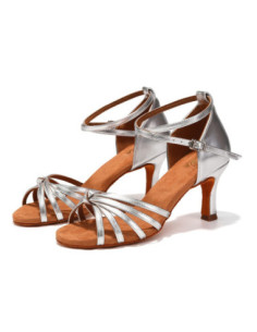 BUTY DO TAŃCA TANECZNE WYGODNE LATINO NA OBCASIE SREBRNE 7cm ROZMIAR