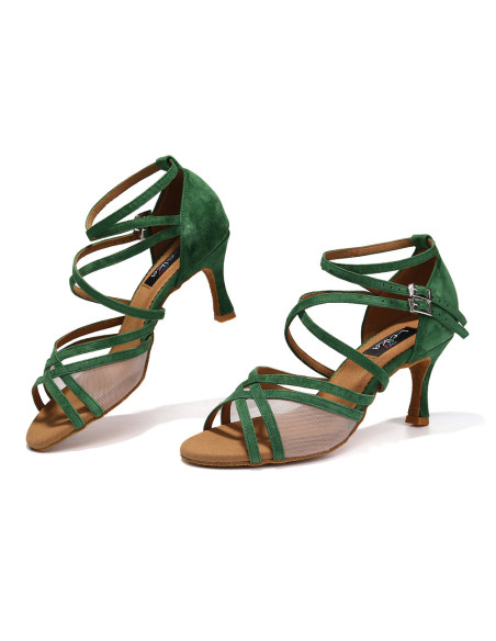 BUTY DO TAŃCA TANECZNE LATINO SALSA STYLOWE ZAMSZOWE SIATECZKA 7,5cm R.42