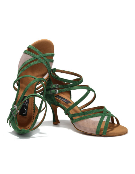 BUTY DO TAŃCA TANECZNE LATINO SALSA STYLOWE ZAMSZOWE SIATECZKA 7,5cm R.42