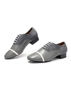 PROFESJONALNE BUTY MĘSKIE DO TAŃCA STANDARDU SKÓRA+ZAMSZ SZARE 2,5cm ROZ.47 2