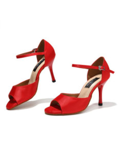 BUTY DO TAŃCA TANECZNE PROFESJONALNE TANGO SATYNA CZERWONE 8,5cm ROZ.42 2