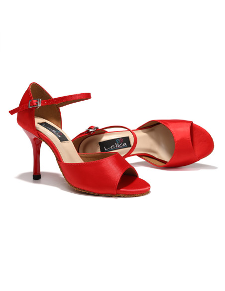 BUTY DO TAŃCA TANECZNE PROFESJONALNE TANGO SATYNA CZERWONE 8,5cm ROZ.42