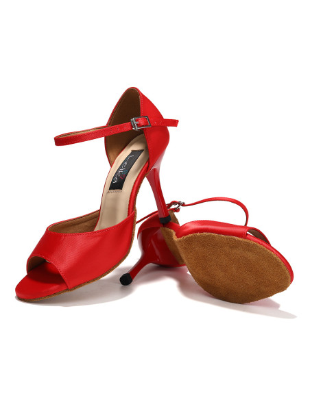 BUTY DO TAŃCA TANECZNE PROFESJONALNE TANGO SATYNA CZERWONE 8,5cm ROZ.42