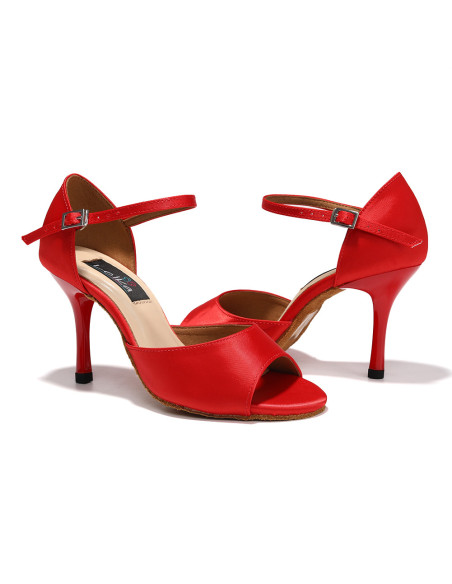 BUTY DO TAŃCA TANECZNE PROFESJONALNE TANGO SATYNA CZERWONE 8,5cm ROZ.42