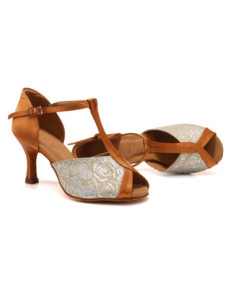 BUTY DO TAŃCA TANECZNE LATINO SALSA BRĄZOWE SREBRNE ZDOBIONE 7,5cm ROZ.41 2