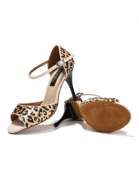 PROFESJONALNE BUTY DO TAŃCA TANECZNE TANGO LEOPARD PANTERKA SATYNA 9cm