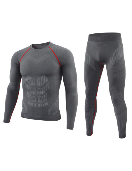 MĘSKA BIELIZNA TERMOAKTYWNA KOMPLET SPORTOWY KOSZULKA + LEGGINSY SZARA
