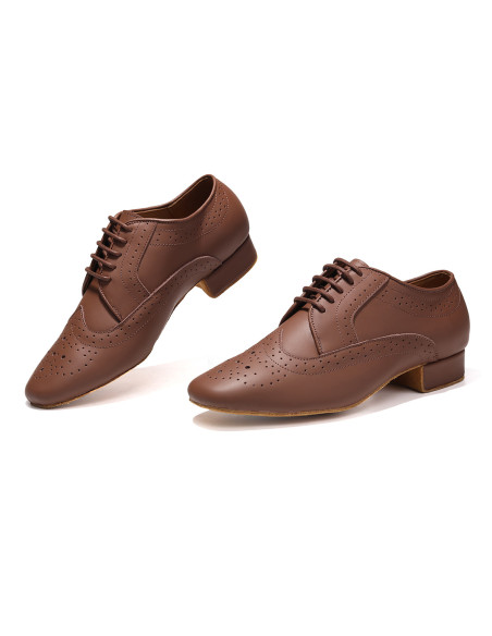 PROFESJONALNE SKÓRZANE BUTY MĘSKIE DO TAŃCA STANDARDU BRĄZOWE 2,5cm ROZ.47
