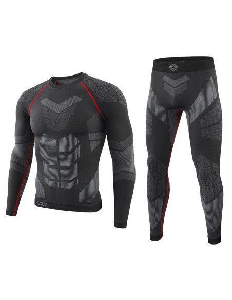 MĘSKA BIELIZNA TERMOAKTYWNA KOMPLET SPORTOWY KOSZULKA + LEGGINSY CZARNA