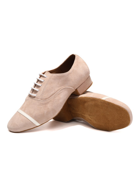 SKÓRZANE BUTY MĘSKIE DO TAŃCA STANDARDU TANECZNE ZAMSZOWE BEŻOWE 2,5cm