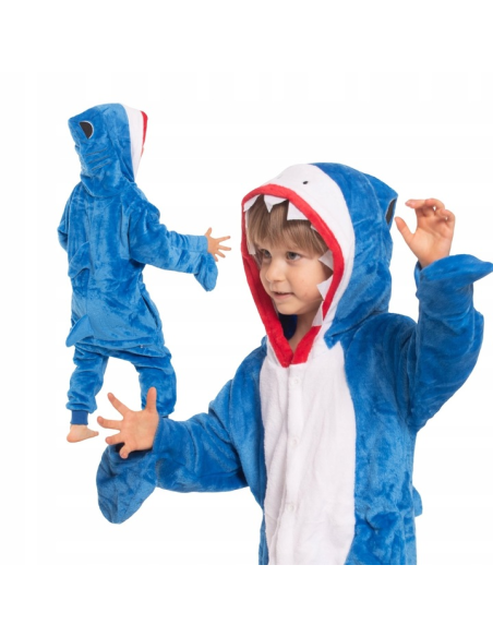 PIŻAMA DLA DZIECI KOMBINEZON REKIN SHARK PLUSZOWY STRÓJ Z KAPTUREM ROZ