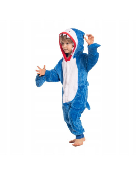 PIŻAMA DLA DZIECI KOMBINEZON REKIN SHARK PLUSZOWY STRÓJ Z KAPTUREM ROZ